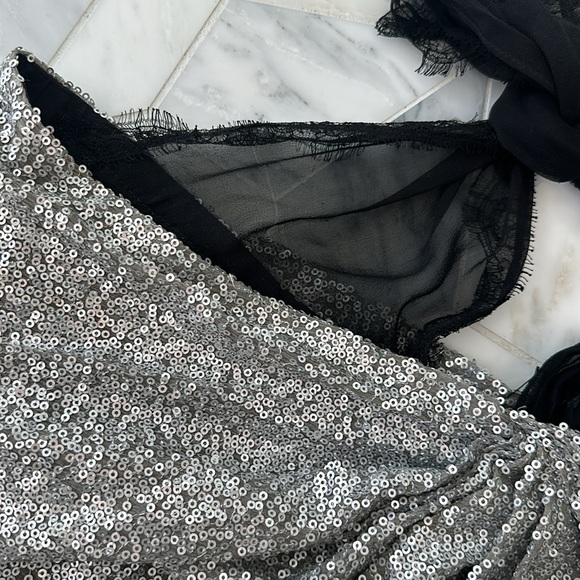 Roberto Rodriguez Sequin One Shoulder Top with Bow and Ruching - Picture 2 of 6